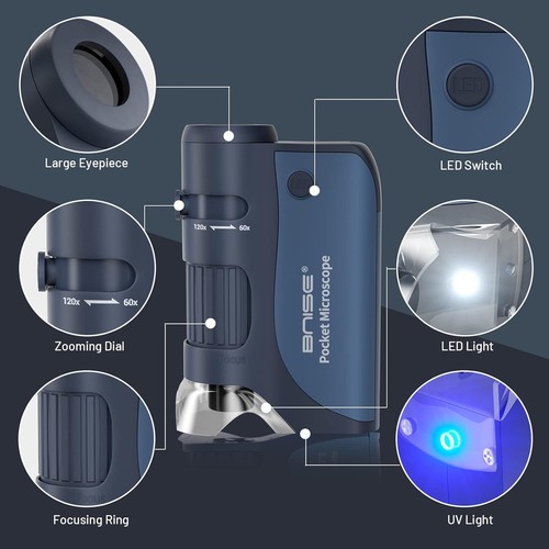 Pocket Microscope 60X-120X - Portable Handheld for Kids - Grey - Picture 6 of 9
