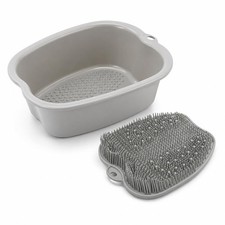 Foot Bath Tub and Silicone Foot Scrubber Massage Mat Set for Soothing At-Home...