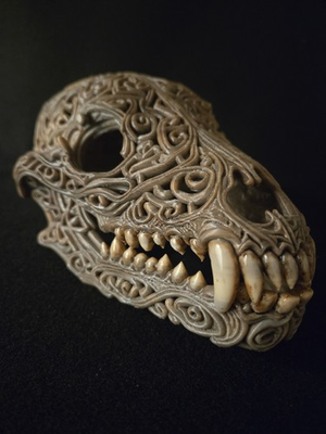 #ad Gothic Wolf Skull Ornate Filigree Scrollwork Hand Painted Baroque Decor 9quot; $75.00