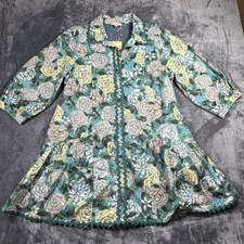 Entro Women L Floral Cotton Shirt Dress Green Tiered Ric Rac NWT Cottagecore