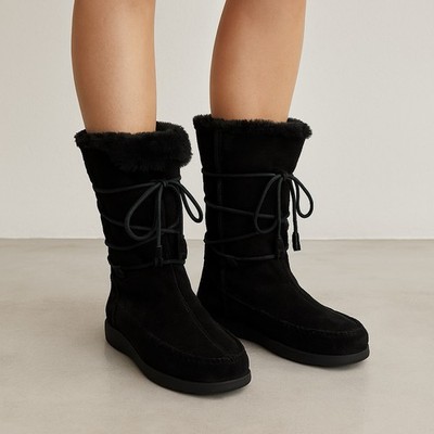 Kalso Earth Shoe Women's Boots Black Faux Fur Lace Up Mid Calf