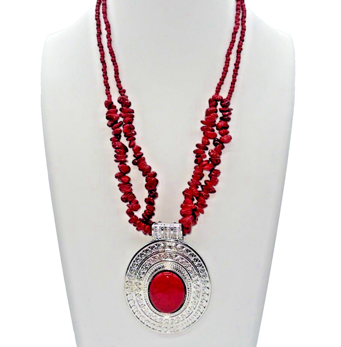 Dramatic 19" Double Strand Red Beaded Statement N… - image 1