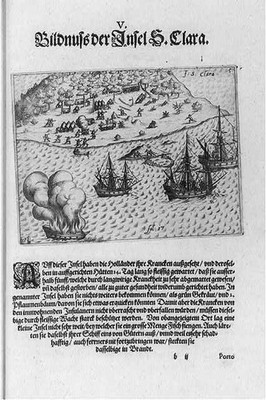 Dutch ships anchored off Santa Clara,Juan Fernandez Islands,Chile,1601