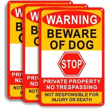 3 Pack Beware of Dog Sign No Trespassing Private Property Sign Reflective