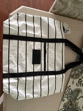 Aloha Collection Women's Black & White Striped Zipper Tote Bag NWT. New On Bag