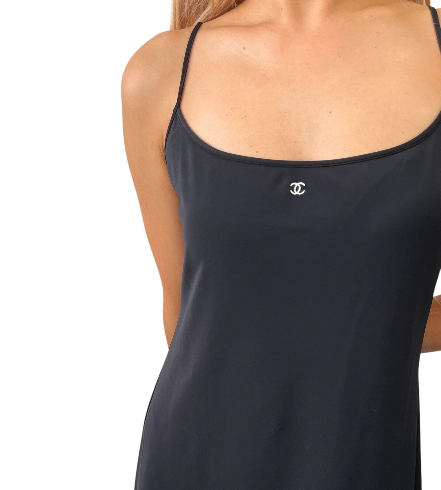 CHANEL Vintage 97C CC Mark Logo Camisole Dress #44 One-piece Black Nylon image 2