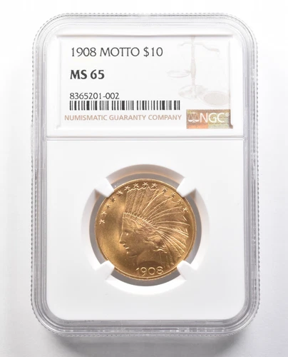 1908 $10 Indian Head Gold Eagle Motto MS65 NGC *4382