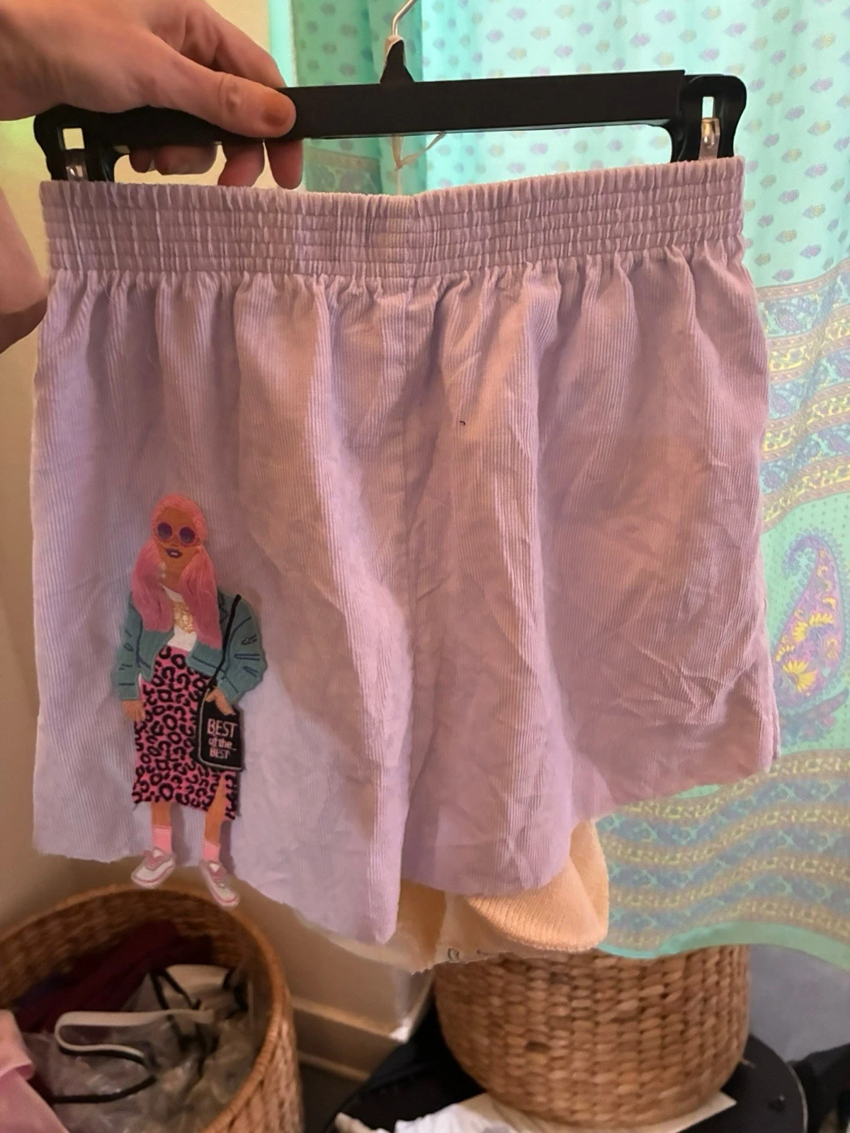 Custom Stretchy Lavender Mini Cord Skirt S