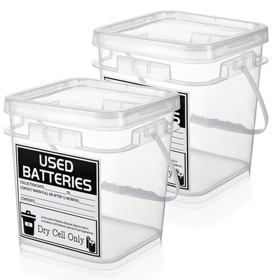 2 Pcs Battery Disposal Container 1 Gallon Dry Cell Storage with Label Battery...