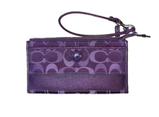 authentic vintage purple coach signature canvas long wallet fair condition