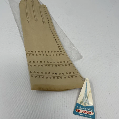 VTG Jonquet Gant Womens French Leather Gloves Sz 7 1/4  Beige