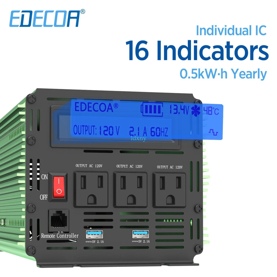 EDECOA 2000 4000 Watt Power Inverter 12V dc to 110V 120V ac LCD Remote RV - Image 4 of 4