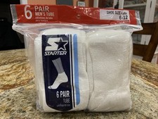 Vintage Starter Tube Socks Mens Size 6-12 White 6 Pair Cushion New