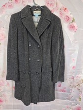 Monsoon Vintage Wool Alpaca Coat Charcoal Grey Double Breasted Long Jacket UK 10