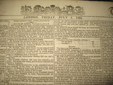 Original The Times Newspaper 1834 Edition one per bid 180 year old Georgian news