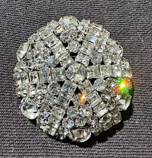 Silver Tone Round Clear Rhinestone Cluster Brooch Pin Prong Set 2 in