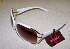 Claiborne - VILLAGER Sunglasses WHITE/GOLD W/ BROWN LENSES 100 UV PROTECTION 