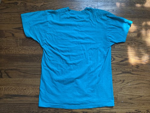 Vintage 80s Pocket T Shirt Blank Size XL Teal Single Stitch Fruit Of The Loom - Picture 6 of 8
