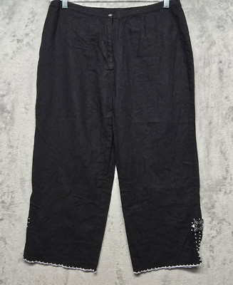 Key Lime Pie Pants Womens Extra Large Black Embroidered Beaded Button Casual