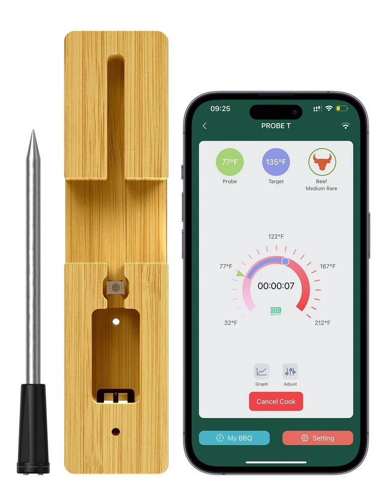 Wireless Meat Thermometer, Food Thermometer with 165ft Range, Smart APP Contr...