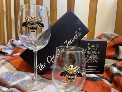 THE QUEENS' JEWELS Bee Jeweled Stemmed And Stemless Wine Glasses Set Of 2 |  eBay