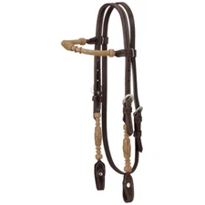 Browband Headstall - Bridle - Latigo Leather - Handbraided Rawhide Trim-Horse