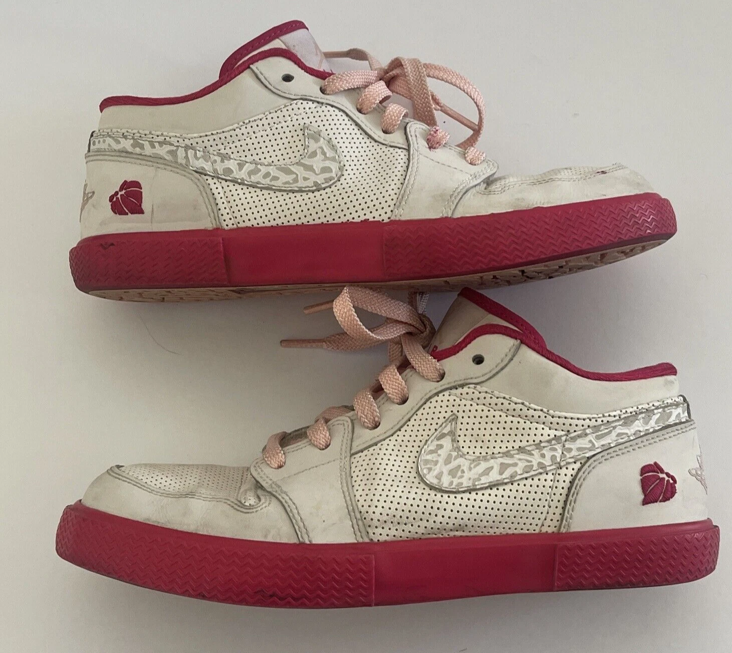 Scarpe basse originali Air Jordan Retro V 1 GS (487300 109) bianche e rosa taglia 5 5 giovanili