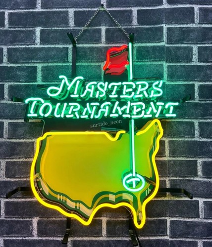 Letrero de neón de golf Master's Tournament pared hombre cueva regalo hecho a mano vidrio 15"x19"