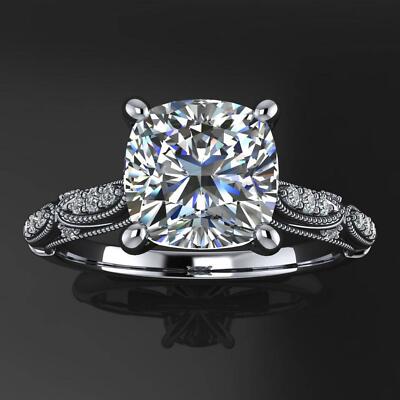 2ct Simulated Diamond Stylish Milgrain Accent Solitaire Ring White Gold Plated