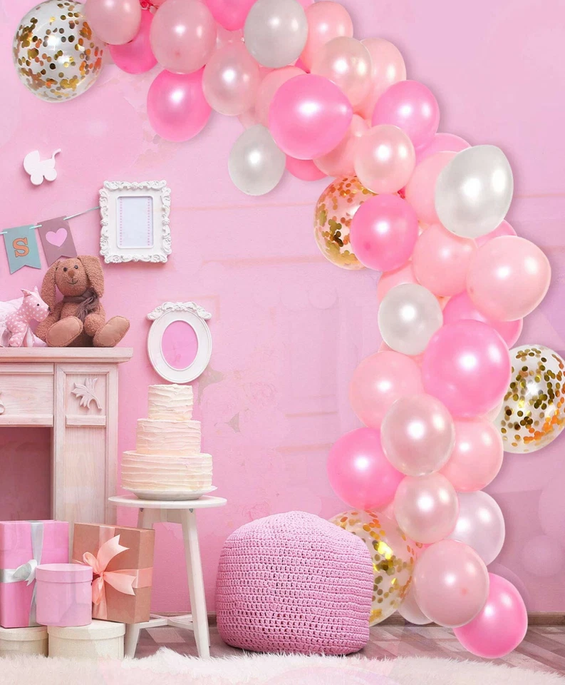 JUEGO DE GLOBOS DE CONFETI ROSA PASTEL 114 piezas:16 pies Garnalda Arco BABY SHOWER Foto 3 de 4