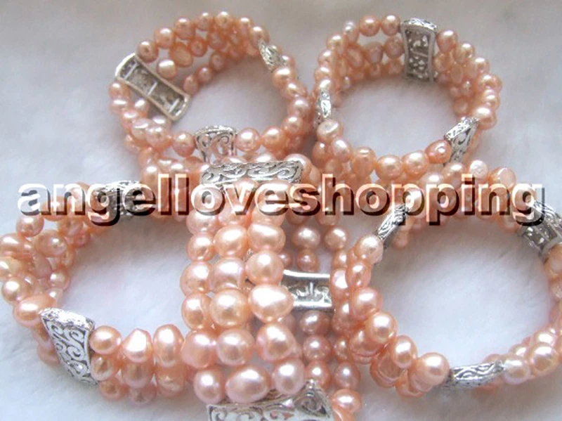 3股纯天然淡水珍珠手链8-9毫米西藏银间隔 — 第 3/4 张图片