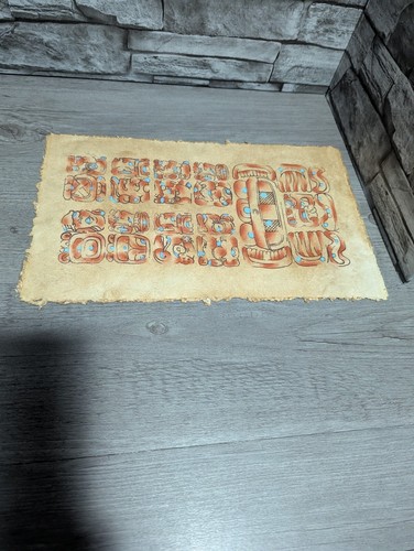 Vtg 14"x8.5" Hand Painted Mayan Calendar on Animal Hide Parchment Wall Art Decor - Picture 5 of 6