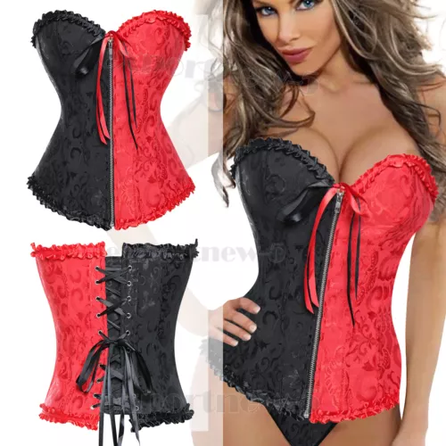 Sexy Women Overbust Boned Burlesque Basque Top Corset Lace-Up Costume Size 6-24 - Picture 16 of 34