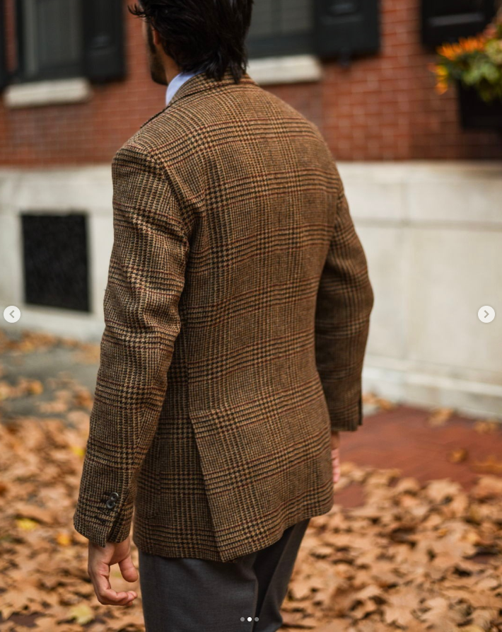 Houndstooth Men's Blazer Brown Casual Notch Lapel Jacket Single