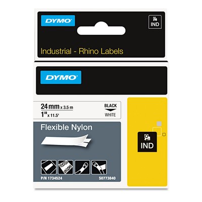 DYMO Rhino Flexible Nylon Industrial Label Tape 1'' x 11 1/2 ft White/Black Print