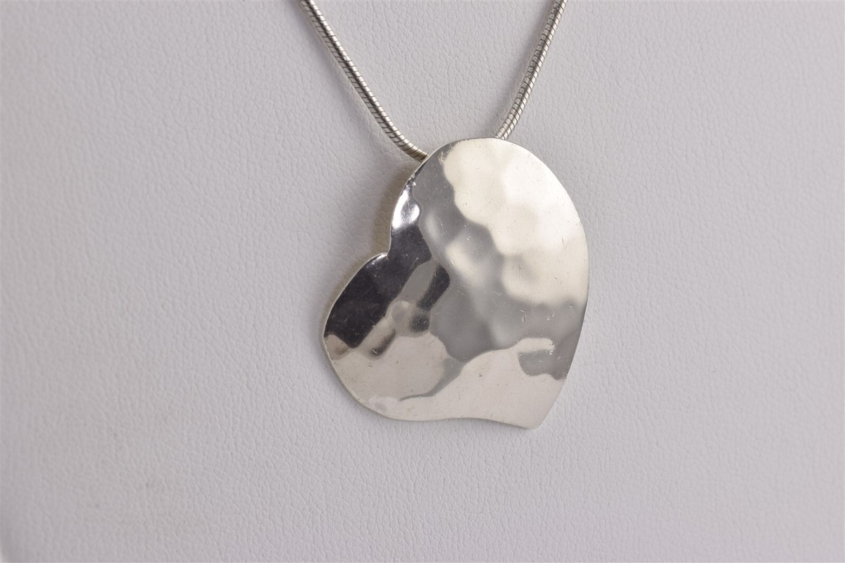 Sterling Silver 33mm x 30mm Hammered Textured Heart Pendant