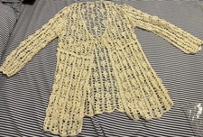 Vintage Open Crochet Jacket for Women, Beige Color, One Size with long Sleeve.
