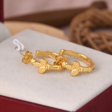 18k Gold Plated Olive Leaf Hoop Stud Earring Minimal Women Girls Nature
