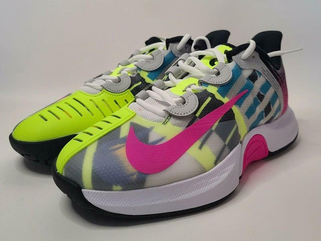 nike women's court air zoom gp turbo tennis shoes white and laser fuchsia