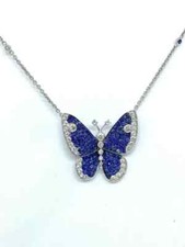 Butterfly Pendant 2Ct Round Cut Lab Created Blue Sapphire 14K White Gold Plated