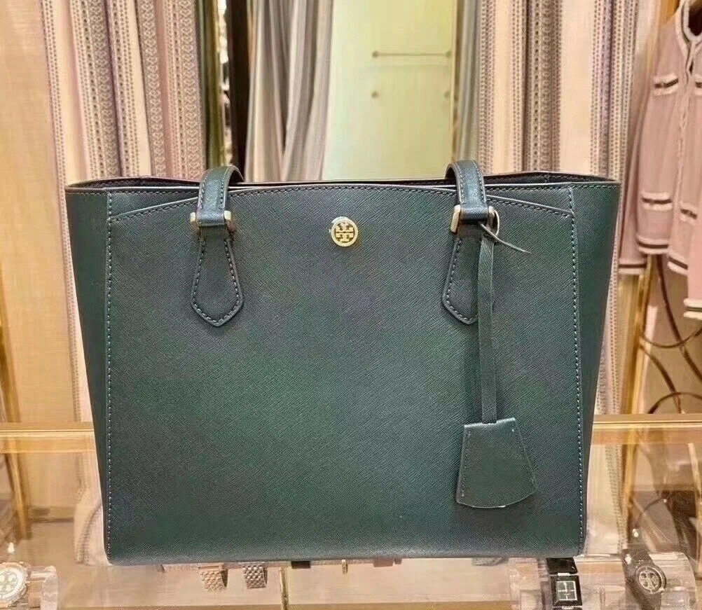 Tory Burch Robinson Saffiano Leather Tote Bag Green $348