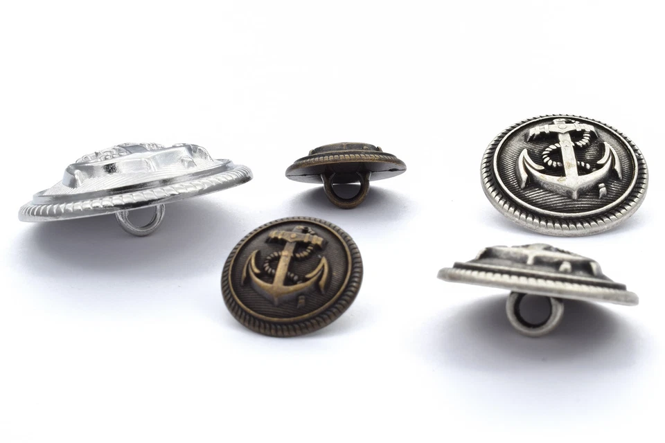 6 bottoni in metallo serie marina - ANCORA - anchor sailor buttons - Immagine 2 di 2