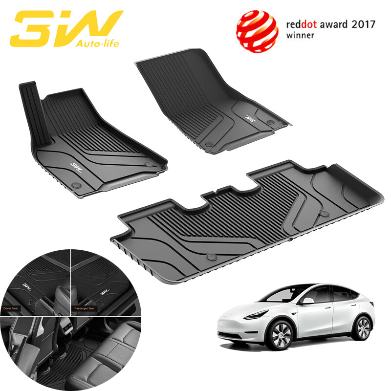 3W TPE Floor Mats for Tesla Model Y 2020-2024 5-Seat Custom Fit Car Liners-image