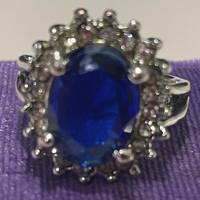 Vintage Blue Stone Costume Statement Cocktail Ring Sz 6-6.5 GUC
