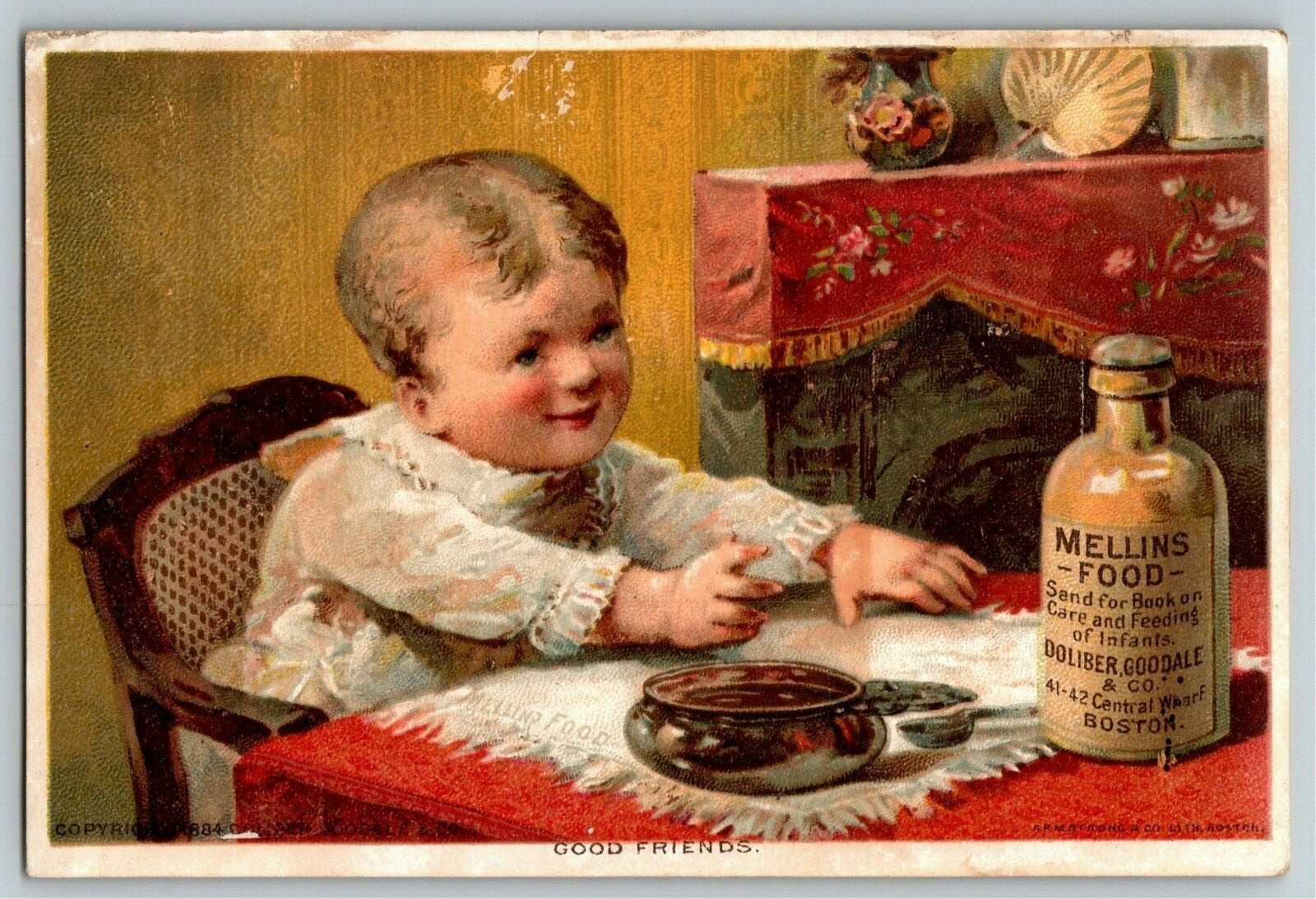 Mellin's Food Boston "For Infants and Invalids" Victorian Trade Card Baby Table
