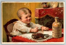 Mellin's Food Boston "For Infants and Invalids" Victorian Trade Card Baby Table