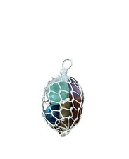 Fashion Pendant- wire wrapped- several small natural stones- green blue purple