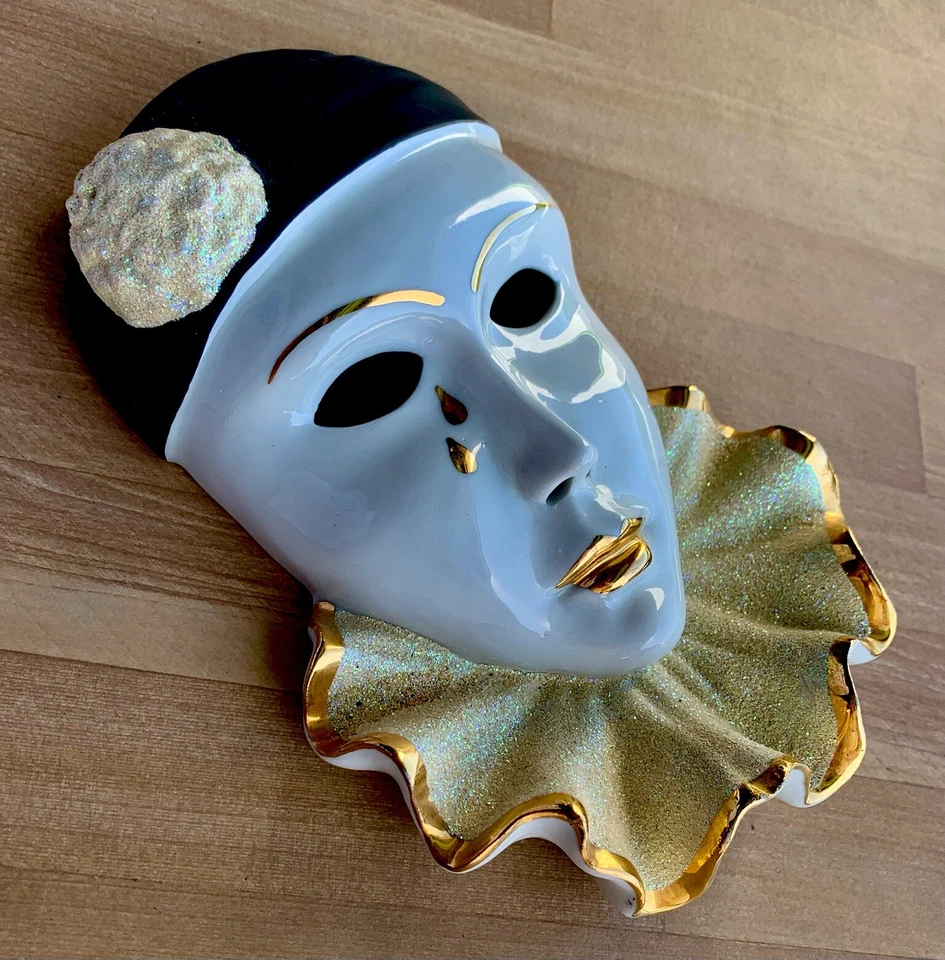 Máscara de cerámica Pierrot veneciana arte decoración arte colgante de pared - hecho a mano Foto 3 de 4