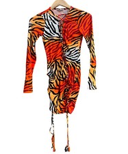 Fashion Nova Long Sleeve Tiger High Neck Bodycon Stretch Midi Dress XS