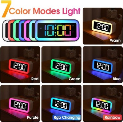 Wecker Digital Nachttisch Uhr USB Alarm Clock mit LED RGB Licht mit Snooze Alarm